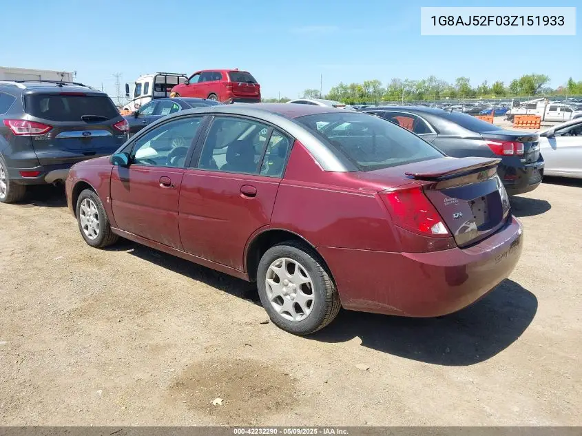 2003 Saturn Ion 2 VIN: 1G8AJ52F03Z151933 Lot: 42232290
