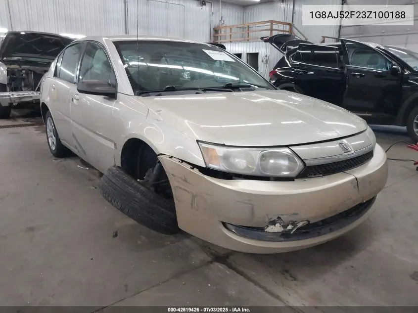 2003 Saturn Ion 2 VIN: 1G8AJ52F23Z100188 Lot: 42619426