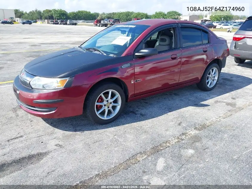 2004 Saturn Ion 2 VIN: 1G8AJ52F64Z174960 Lot: 41935502