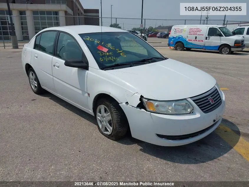 2006 Saturn Ion 2 VIN: 1G8AJ55F06Z204355 Lot: 20213646