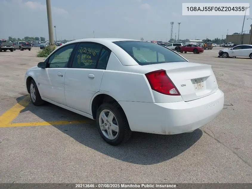 2006 Saturn Ion 2 VIN: 1G8AJ55F06Z204355 Lot: 20213646