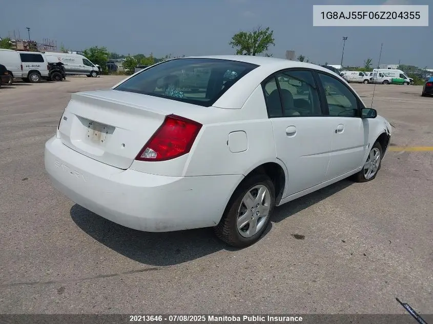 2006 Saturn Ion 2 VIN: 1G8AJ55F06Z204355 Lot: 20213646