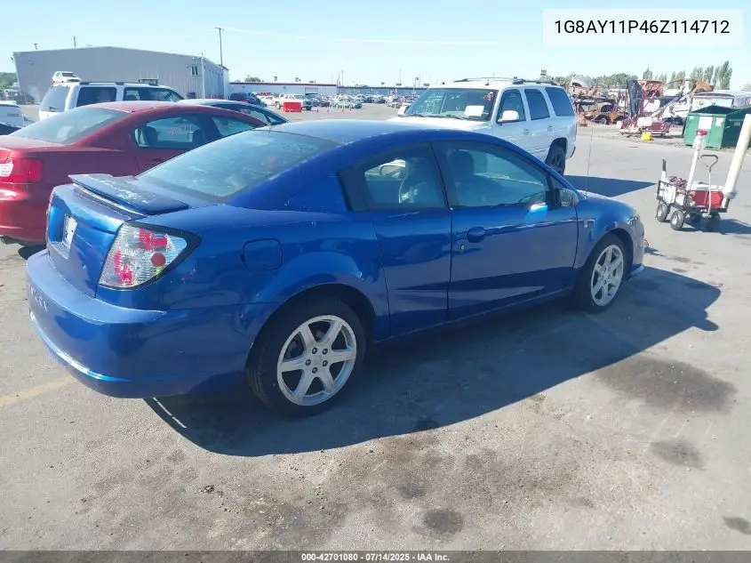 2006 Saturn Ion Red Line VIN: 1G8AY11P46Z114712 Lot: 42701080