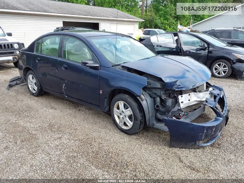 2007 Saturn Ion 2 VIN: 1G8AJ55F17Z200316 Lot: 42219583