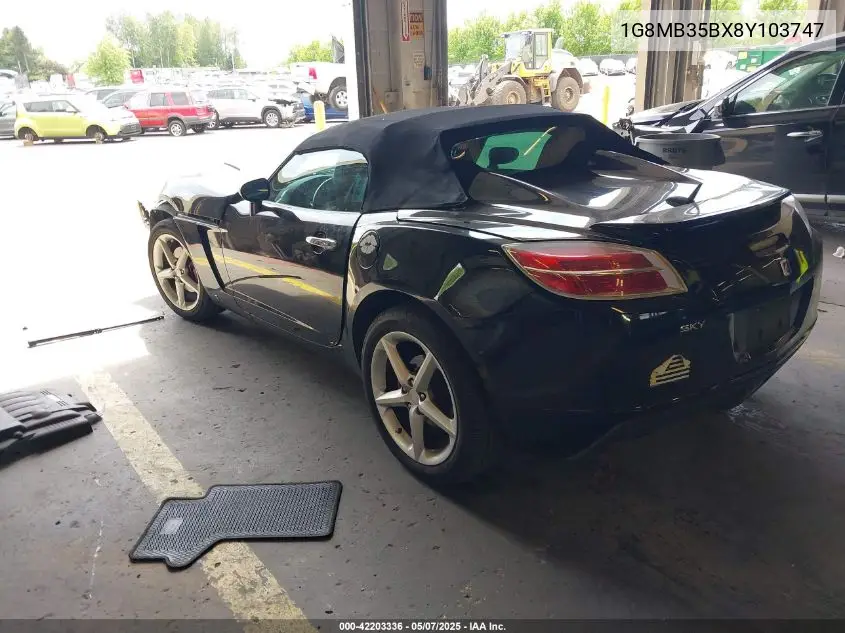 2008 Saturn Sky VIN: 1G8MB35BX8Y103747 Lot: 42203336