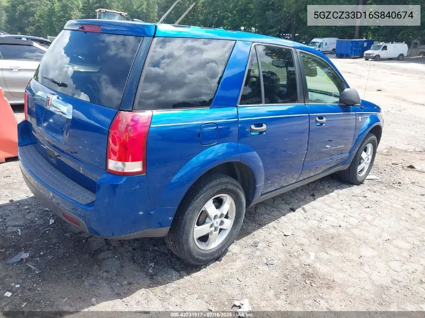 2006 Saturn Vue 4 Cyl VIN: 5GZCZ33D16S840674 Lot: 42731917