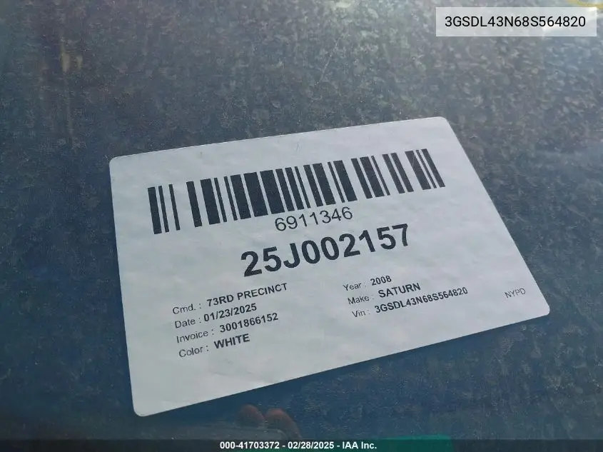 2008 Saturn Vue V6 Xe VIN: 3GSDL43N68S564820 Lot: 41703372