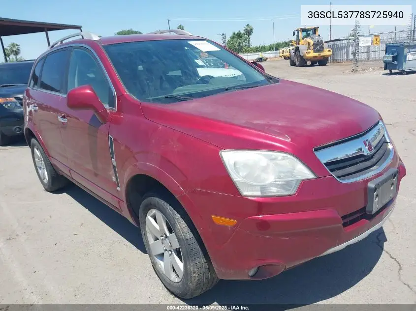 2008 Saturn Vue V6 Xr VIN: 3GSCL53778S725940 Lot: 42236320