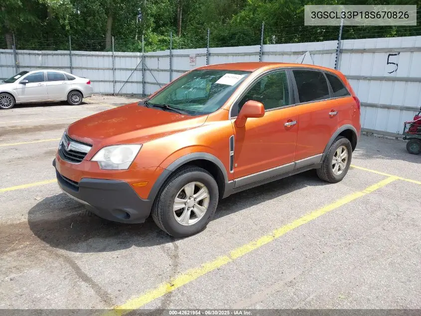 2008 Saturn Vue 4-Cyl Xe VIN: 3GSCL33P18S670826 Lot: 42621954