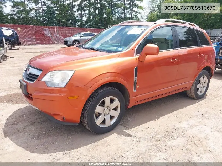 2008 Saturn Vue V6 Xr VIN: 3GSDL73778S513670 Lot: 42686069