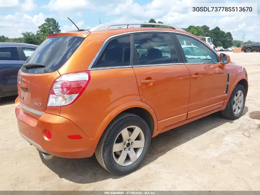 2008 Saturn Vue V6 Xr VIN: 3GSDL73778S513670 Lot: 42686069