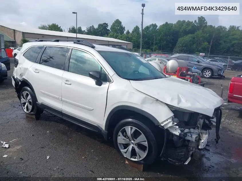 2019 Subaru Ascent Premium VIN: 4S4WMAFD4K3429640 Lot: 42705001