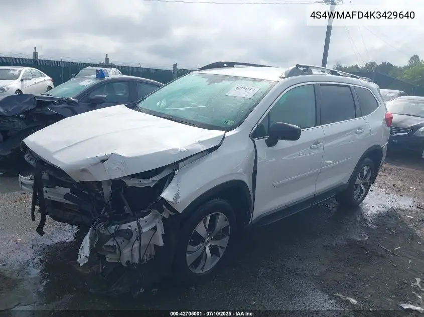 2019 Subaru Ascent Premium VIN: 4S4WMAFD4K3429640 Lot: 42705001