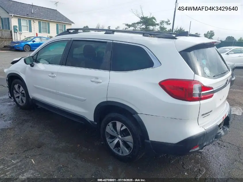 2019 Subaru Ascent Premium VIN: 4S4WMAFD4K3429640 Lot: 42705001
