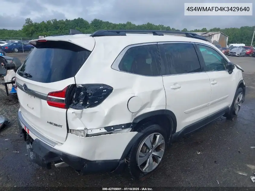 2019 Subaru Ascent Premium VIN: 4S4WMAFD4K3429640 Lot: 42705001