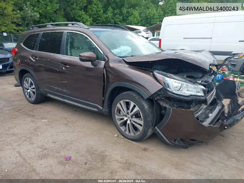 2020 Subaru Ascent Limited VIN: 4S4WMALD6L3400243 Lot: 42593197