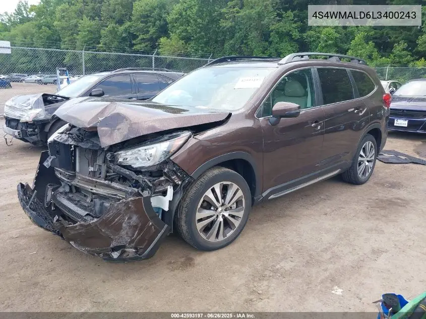 2020 Subaru Ascent Limited VIN: 4S4WMALD6L3400243 Lot: 42593197