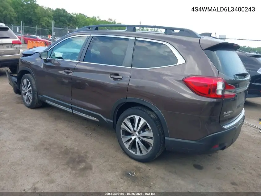 2020 Subaru Ascent Limited VIN: 4S4WMALD6L3400243 Lot: 42593197