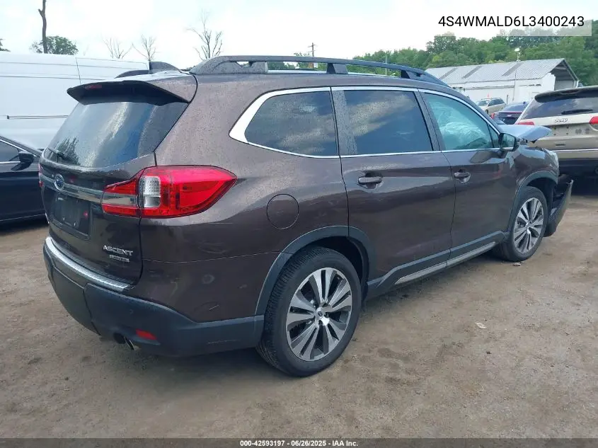 2020 Subaru Ascent Limited VIN: 4S4WMALD6L3400243 Lot: 42593197