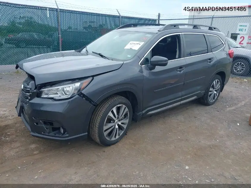2022 Subaru Ascent Limited VIN: 4S4WMAPD5N3451486 Lot: 42592976