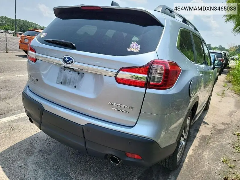 2022 Subaru Ascent Limited VIN: 4S4WMAMDXN3465033 Lot: 42724966