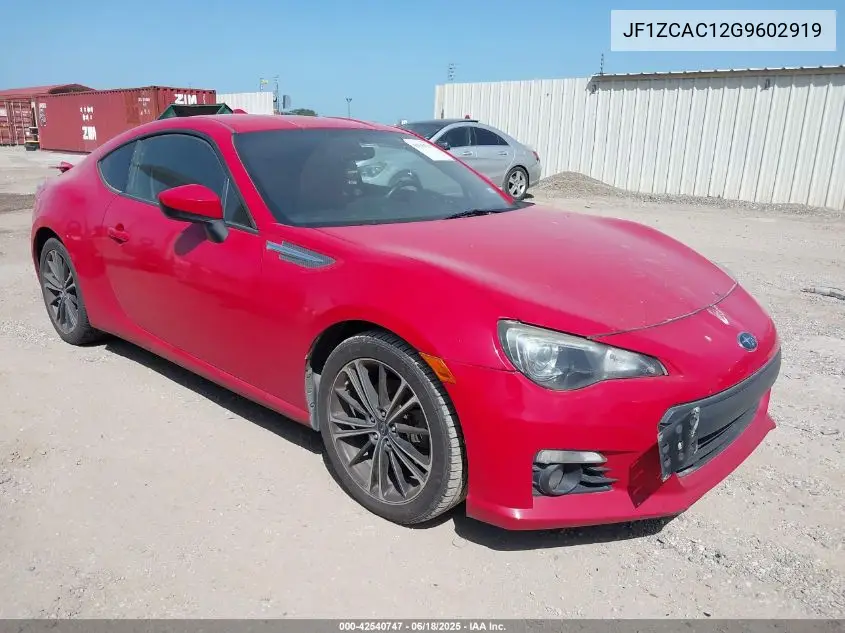 2016 Subaru Brz Limited VIN: JF1ZCAC12G9602919 Lot: 42540747
