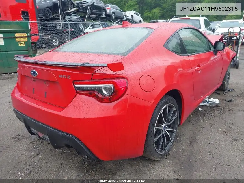 2017 Subaru Brz Limited VIN: JF1ZCAC11H9602315 Lot: 42344953