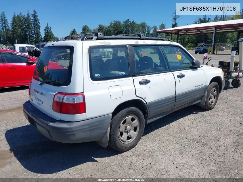 2001 Subaru Forester L VIN: JF1SF635X1H701008 Lot: 42632237
