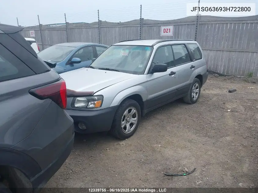 2003 Subaru Forester X VIN: JF1SG63693H722800 Lot: 12339755