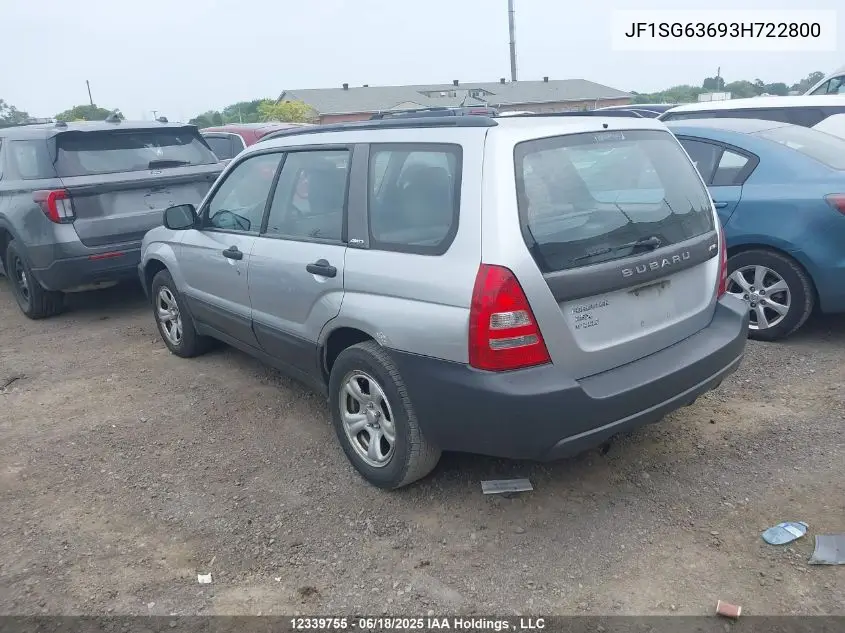 2003 Subaru Forester X VIN: JF1SG63693H722800 Lot: 12339755