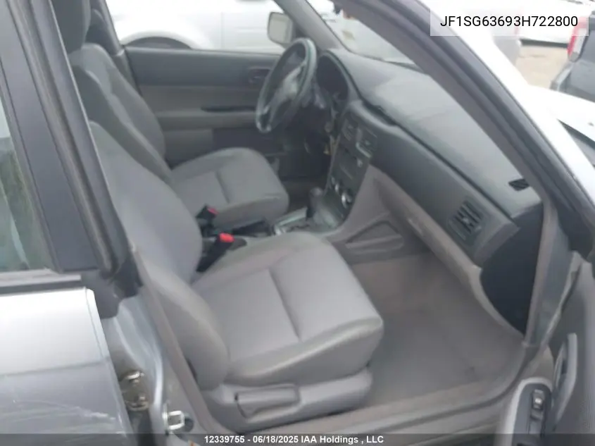 2003 Subaru Forester X VIN: JF1SG63693H722800 Lot: 12339755