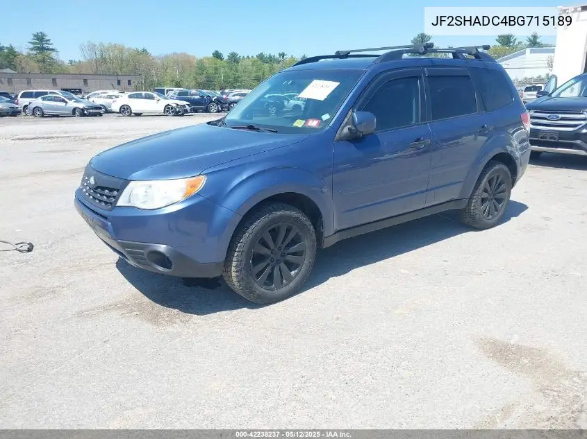 2011 Subaru Forester 2.5X Premium VIN: JF2SHADC4BG715189 Lot: 42238237