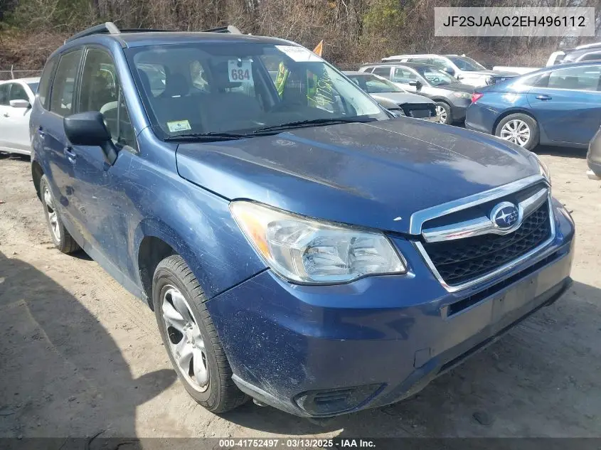 2014 Subaru Forester 2.5I VIN: JF2SJAAC2EH496112 Lot: 41752497