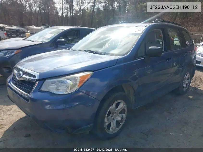 2014 Subaru Forester 2.5I VIN: JF2SJAAC2EH496112 Lot: 41752497