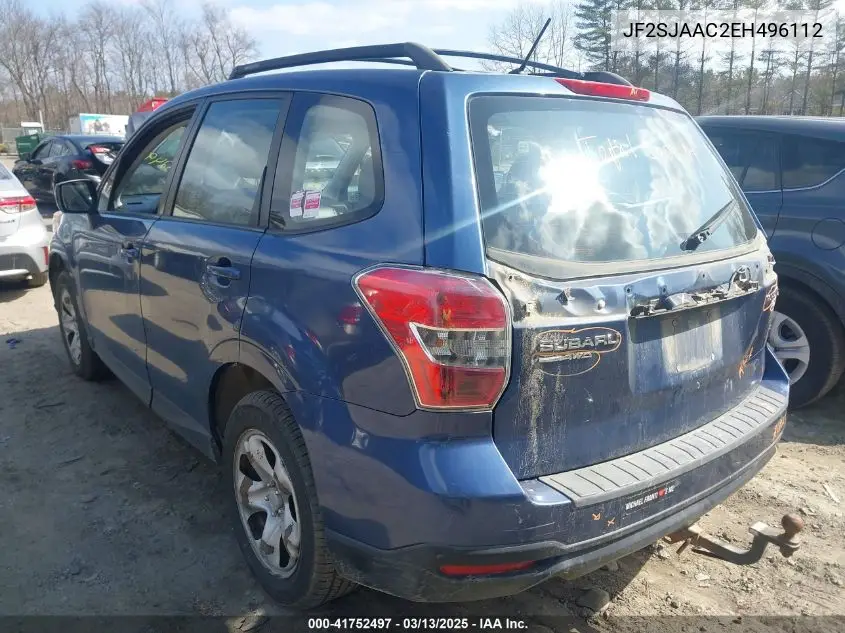 2014 Subaru Forester 2.5I VIN: JF2SJAAC2EH496112 Lot: 41752497