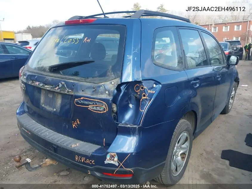 2014 Subaru Forester 2.5I VIN: JF2SJAAC2EH496112 Lot: 41752497