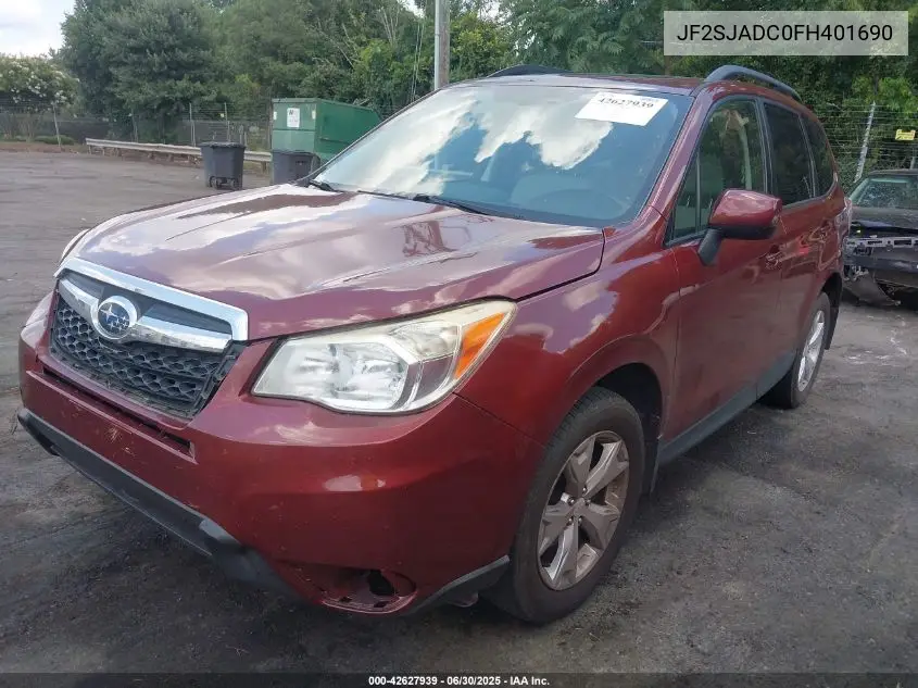 2015 Subaru Forester 2.5I Premium VIN: JF2SJADC0FH401690 Lot: 42627939