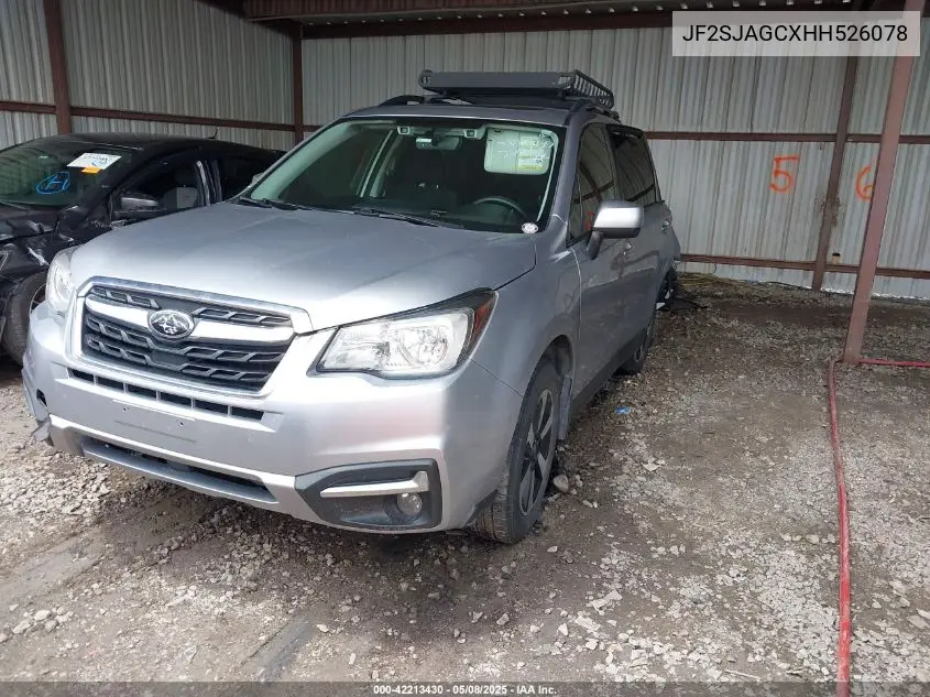 2017 Subaru Forester 2.5I Premium VIN: JF2SJAGCXHH526078 Lot: 42213430