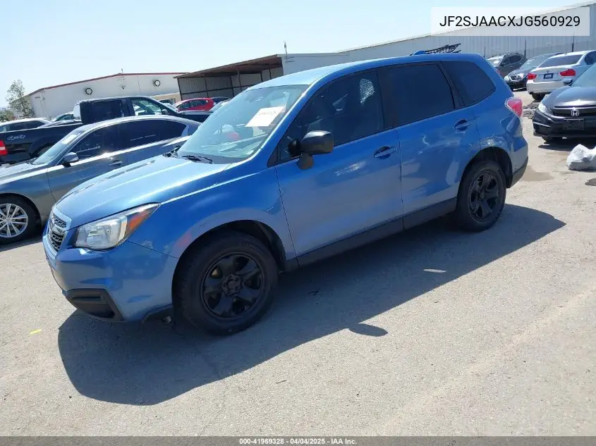 2018 Subaru Forester 2.5I VIN: JF2SJAACXJG560929 Lot: 41969328