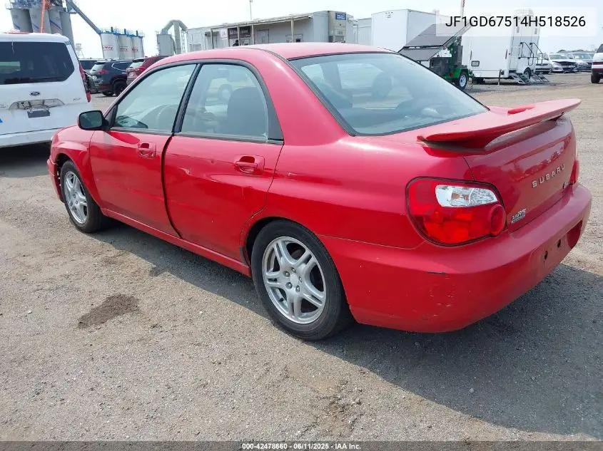 2004 Subaru Impreza 2.5Rs VIN: JF1GD67514H518526 Lot: 42478660