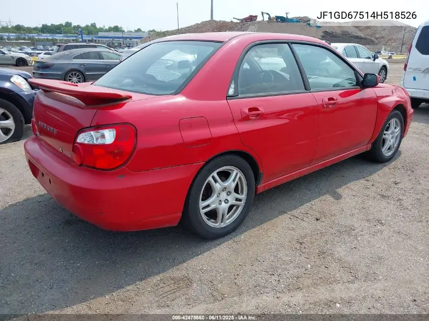 2004 Subaru Impreza 2.5Rs VIN: JF1GD67514H518526 Lot: 42478660