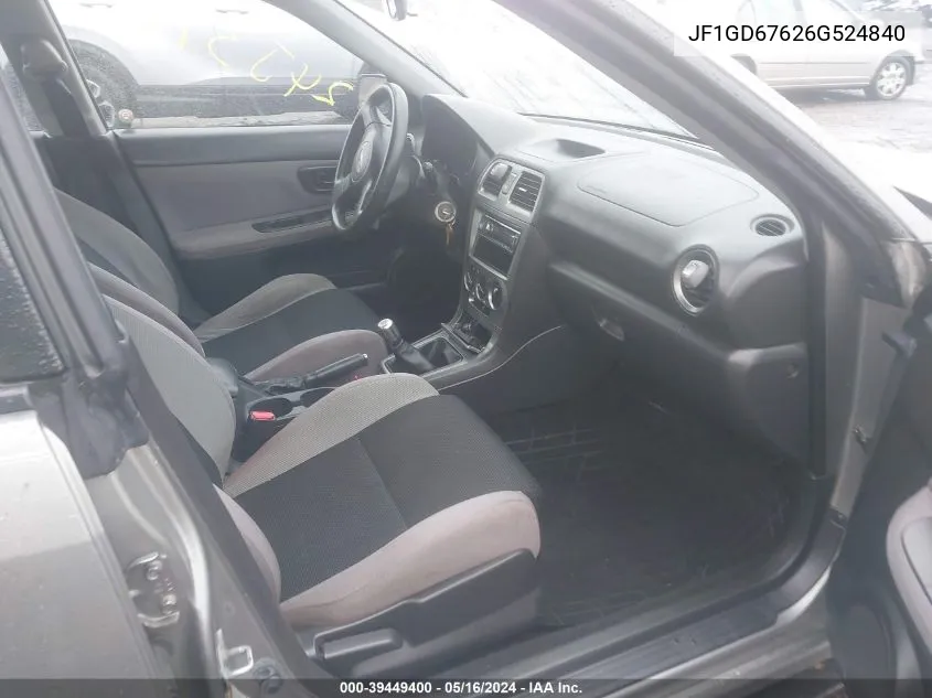 2006 Subaru Impreza 2.5I VIN: JF1GD67626G524840 Lot: 39449400