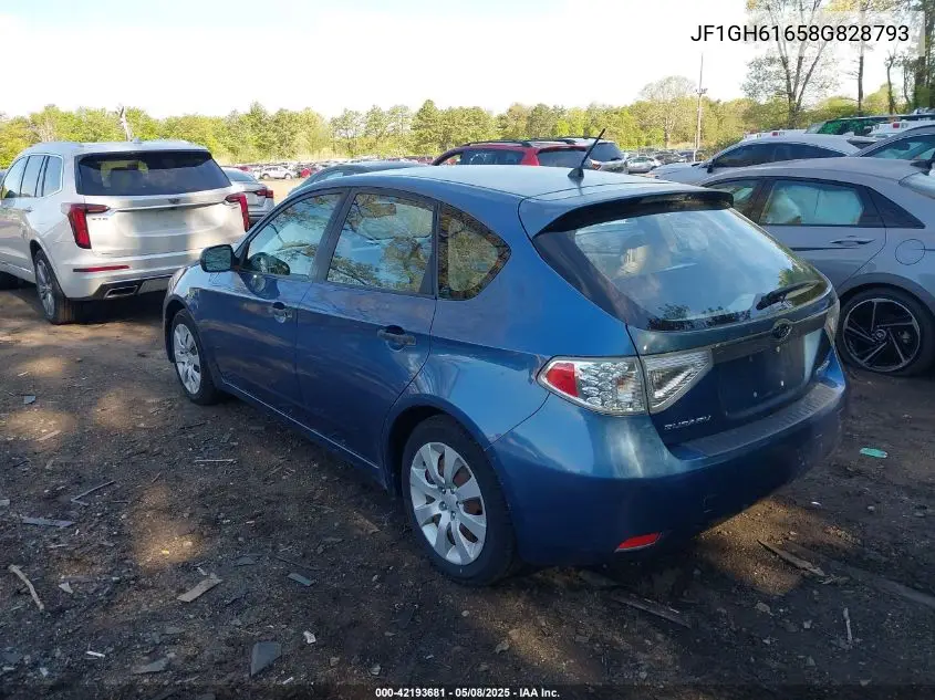 2008 Subaru Impreza 2.5I VIN: JF1GH61658G828793 Lot: 42193681