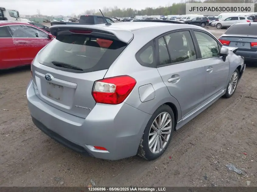 2013 Subaru Impreza 2.0I Touring Package VIN: JF1GPAD63DG801040 Lot: 12306896