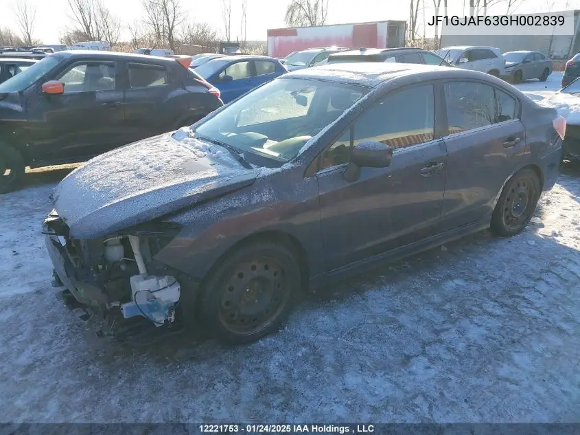 2016 Subaru Impreza VIN: JF1GJAF63GH002839 Lot: 12221753