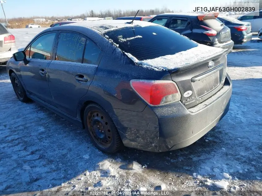 2016 Subaru Impreza VIN: JF1GJAF63GH002839 Lot: 12221753