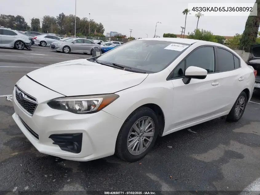 2018 Subaru Impreza Premium Plus VIN: 4S3GKAD65J3608092 Lot: 42650771