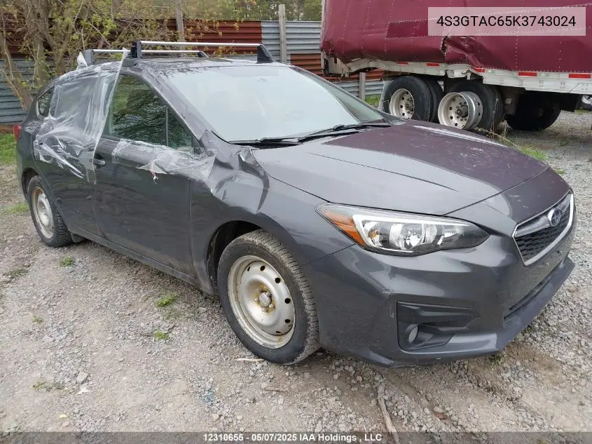 2019 Subaru Impreza Premium VIN: 4S3GTAC65K3743024 Lot: 12310655