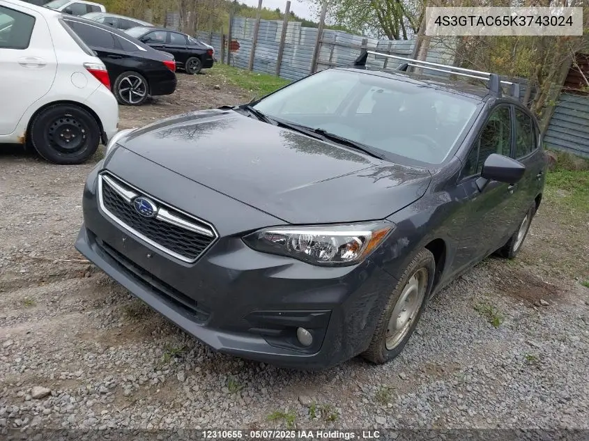 2019 Subaru Impreza Premium VIN: 4S3GTAC65K3743024 Lot: 12310655