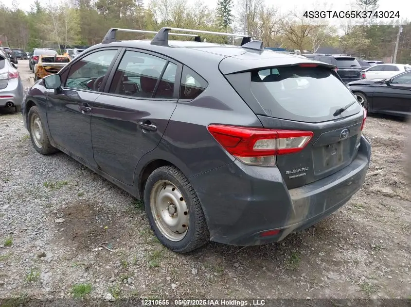 2019 Subaru Impreza Premium VIN: 4S3GTAC65K3743024 Lot: 12310655